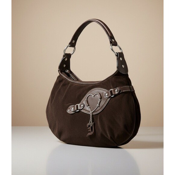 Vintage Juicy Couture Dark Brown Suede Hobo Bag Leather Y2K Shoulder Purse